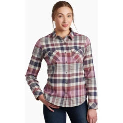 KUHL Women's Tess Flannel Long Sleeve -WildGrace Women’s Sales 8457 Tess Flannel Deep Blush Front