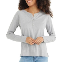 Women's Bamboo Heritage Henley 5 Women's Bamboo Heritage Henley -WildGrace Women’s Sales heritage henley light heather grey women top 1